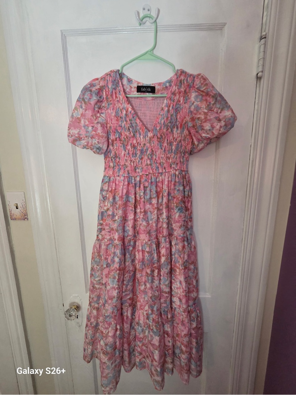 Brand New Fab'rik Pink Floral Tiered Smocked Maxi Dress